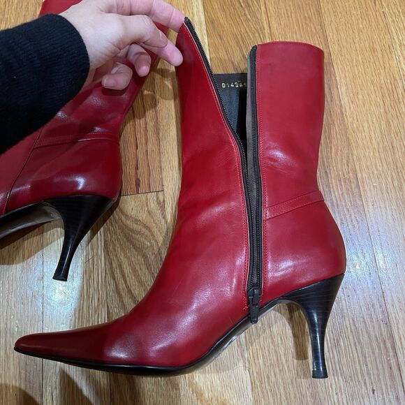 Cole Haan City Red Leather Pointed Toe Ankle Boots Kitten Heel Womens Size 6 EUC - Picture 8 of 16